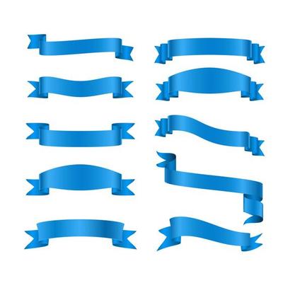 Set of ribbon banner realistic blue metallic