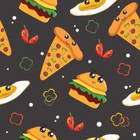 seamless pattern with cute fast food cartoon background vector