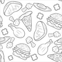 seamless pattern fast food outlined vector