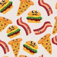 seamless pattern with cute fast food cartoon background vector