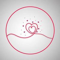 Line art heart with red background. vector