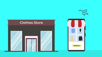 Cloth stores giving discount offer 4K animation. Dress shopping offer with mobile phone 4K footage. Online shopping offers and discounts animated videos for business and cloth stores.