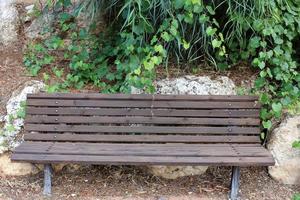 Bench for rest in a city park on the shores of the Mediterranean Sea. photo