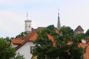 Tiled roofs of the city of Ljubljana the capital of Slovenia. photo