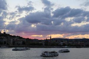 Sunset on the Danube River in the Hungarian capital Budapest. photo