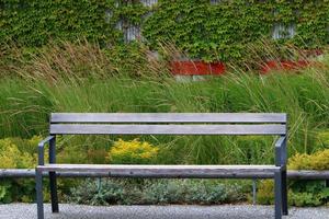 Bench for rest in a city park on the shores of the Mediterranean Sea. photo