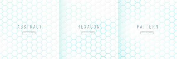 Set of abstract white hexagon pattern on light blue neon background technology style. Modern futuristic geometric shape design. Can use for cover template, poster, flyer, print ad. Vector illustration