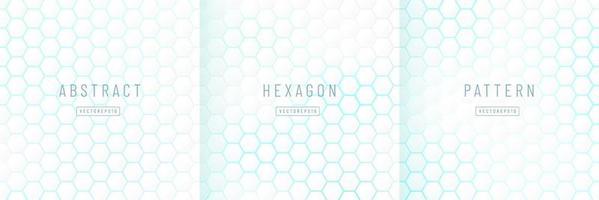 Set of abstract white hexagon pattern on light blue neon background technology style. Modern futuristic geometric shape design. Can use for cover template, poster, flyer, print ad. Vector illustration