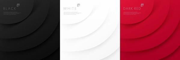 Set of abstract white gray, black and red lines curve layers background. Paper cut 3d concept. Modern and minimal style. Can use for cover template, poster, banner web, flyer, print ad. Vector EPS10