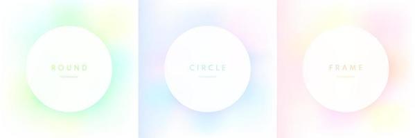 Set of white circle frame on pastel color background. Abstract blue, pink-purple, green round scene. Glowing vibrant color on geometric background. Top view podium design. Vector EPS10.