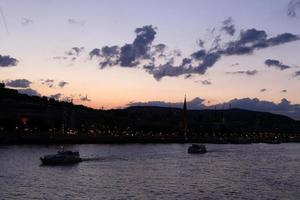 Sunset on the Danube River in the Hungarian capital Budapest. photo