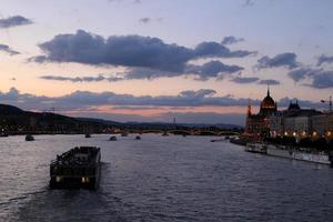 Sunset on the Danube River in the Hungarian capital Budapest. photo