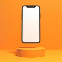 empty white smartphone screen with podium display for mockup illustration. 3d render. photo