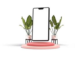 empty white smartphone screen with podium display for mockup illustration. 3d render. photo