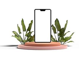 empty white smartphone screen with podium display for mockup illustration. 3d render. photo
