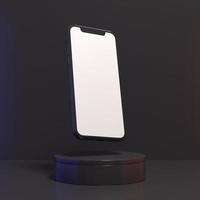 empty white smartphone screen with podium display for mockup illustration. 3d render. photo
