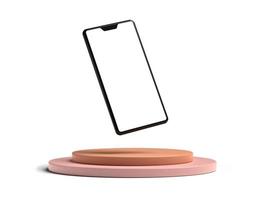 empty white smartphone screen with podium display for mockup illustration. 3d render. photo