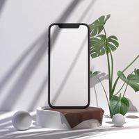 empty white smartphone screen with podium display for mockup illustration. 3d render. photo