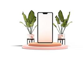 empty white smartphone screen with podium display for mockup illustration. 3d render. photo