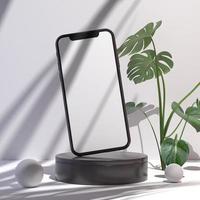 empty white smartphone screen with podium display for mockup illustration. 3d render. photo