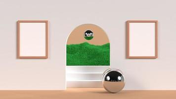 Minimalist abstract scene background with empty white frame for mockup illustration. 3d render. photo