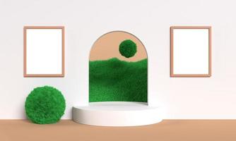 Minimalist abstract scene background with empty white frame for mockup illustration. 3d render. photo
