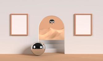 Minimalist abstract scene background with empty white frame for mockup illustration. 3d render. photo