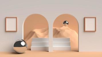 Minimalist abstract scene background with empty white frame for mockup illustration. 3d render. photo