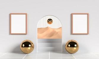 Minimalist abstract scene background with empty white frame for mockup illustration. 3d render. photo