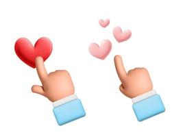 Set of 3d vector pointing at hearts hands gesture illustration