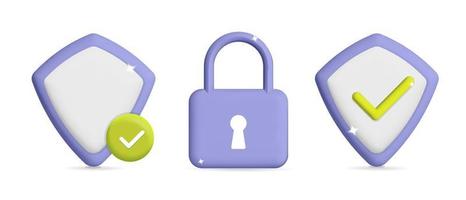 Security shield and lock guarantee 3d vector icon design