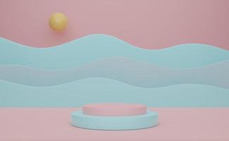 Podium with geometric shapes empty in pink composition for modern stage display and minimalist mockup ,abstract showcase background ,Concept 3d illustration or 3d render photo