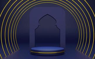 podium empty with geometric shapes in blue composition for modern stage display and minimalist mockup ,abstract showcase background ,Concept 3d illustration or 3d render photo