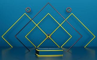 podium empty with geometric shapes in blue composition for modern stage display and minimalist mockup ,abstract showcase background ,Concept 3d illustration or 3d render photo