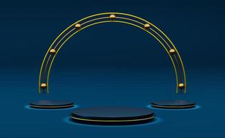 podium empty with geometric shapes in blue composition for modern stage display and minimalist mockup ,abstract showcase background ,Concept 3d illustration or 3d render photo