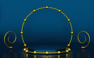 podium empty with geometric shapes in blue composition for modern stage display and minimalist mockup ,abstract showcase background ,Concept 3d illustration or 3d render photo