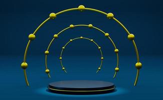 podium empty with geometric shapes in blue composition for modern stage display and minimalist mockup ,abstract showcase background ,Concept 3d illustration or 3d render photo