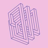 Impossible shape. Sacred geometry figure. Optical illusion. Abstract eternal geometric object. Impossible endless outline. Line art. Optical art. Impossible geometry shape on a pink background. vector