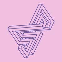 Impossible shapes. Sacred geometry. Optical illusion figure. Abstract eternal geometric objects. Impossible endless outline shapes. Optical art logo. Impossible geometry shape on a pink background. vector