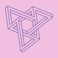 Optical illusion logo. Impossible shapes. Sacred geometry figures. Abstract eternal geometric objects. Impossible endless outline shapes. Optical art. Impossible geometry shape on a pink background. vector