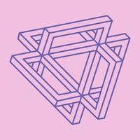 Impossible shapes. Optical illusion logo. Sacred geometry figure. Abstract eternal geometric object. Impossible endless outline. Optical art. Impossible geometry shape on a pink background. vector