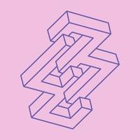 Impossible shapes. Sacred geometry. Optical illusion figures. Abstract eternal geometric objects. Impossible endless outline shapes. Op art. Impossible geometry shape on a pink background. Line art. vector