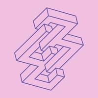 Impossible shapes. Sacred geometry. Optical illusion figures. Abstract eternal geometric objects. Impossible endless outline shapes. Op art. Impossible geometry shape on a pink background. Line art. vector