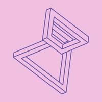 Impossible shape. Logo. Sacred geometry figure. Optical illusion. Abstract eternal geometric object. Impossible endless outline. Line art. Optical art. Impossible geometry shape on a pink background. vector