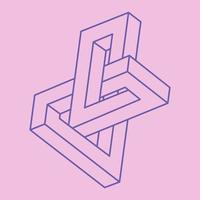 Impossible shapes. Sacred geometry. Optical illusion figure. Abstract eternal geometric object. Impossible endless outline shapes. Optical art. Impossible geometry shape on a pink background. vector