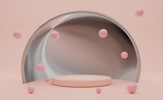 podio con formas geométricas vacías en composición rosa para exhibición de escenario moderno y maqueta minimalista, fondo de escaparate abstracto, ilustración conceptual 3d o renderizado 3d foto