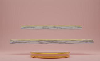 podio con formas geométricas vacías en composición rosa para exhibición de escenario moderno y maqueta minimalista, fondo de escaparate abstracto, ilustración conceptual 3d o renderizado 3d foto