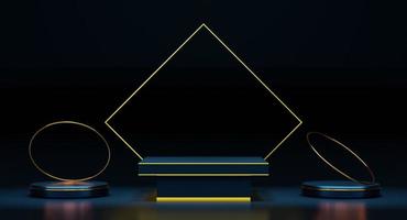 podium empty with geometric shapes in blue composition for modern stage display and minimalist mockup ,abstract showcase background ,Concept 3d illustration or 3d render photo