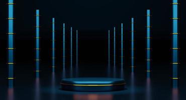 podium empty with geometric shapes in blue composition for modern stage display and minimalist mockup ,abstract showcase background ,Concept 3d illustration or 3d render photo