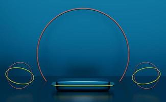 podium empty with geometric shapes in blue composition for modern stage display and minimalist mockup ,abstract showcase background ,Concept 3d illustration or 3d render photo